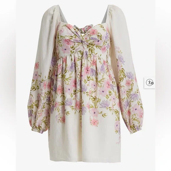NWT Express Cream and Pink Floral Long Sleeve Dress - Picture 5 of 8
